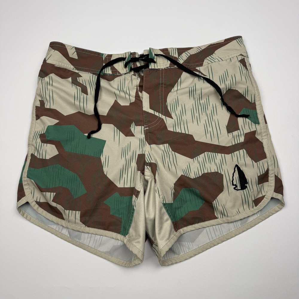Tachuntfish Shorts Mens Small Beige Camo Swim Trunks Drawstring Hunting